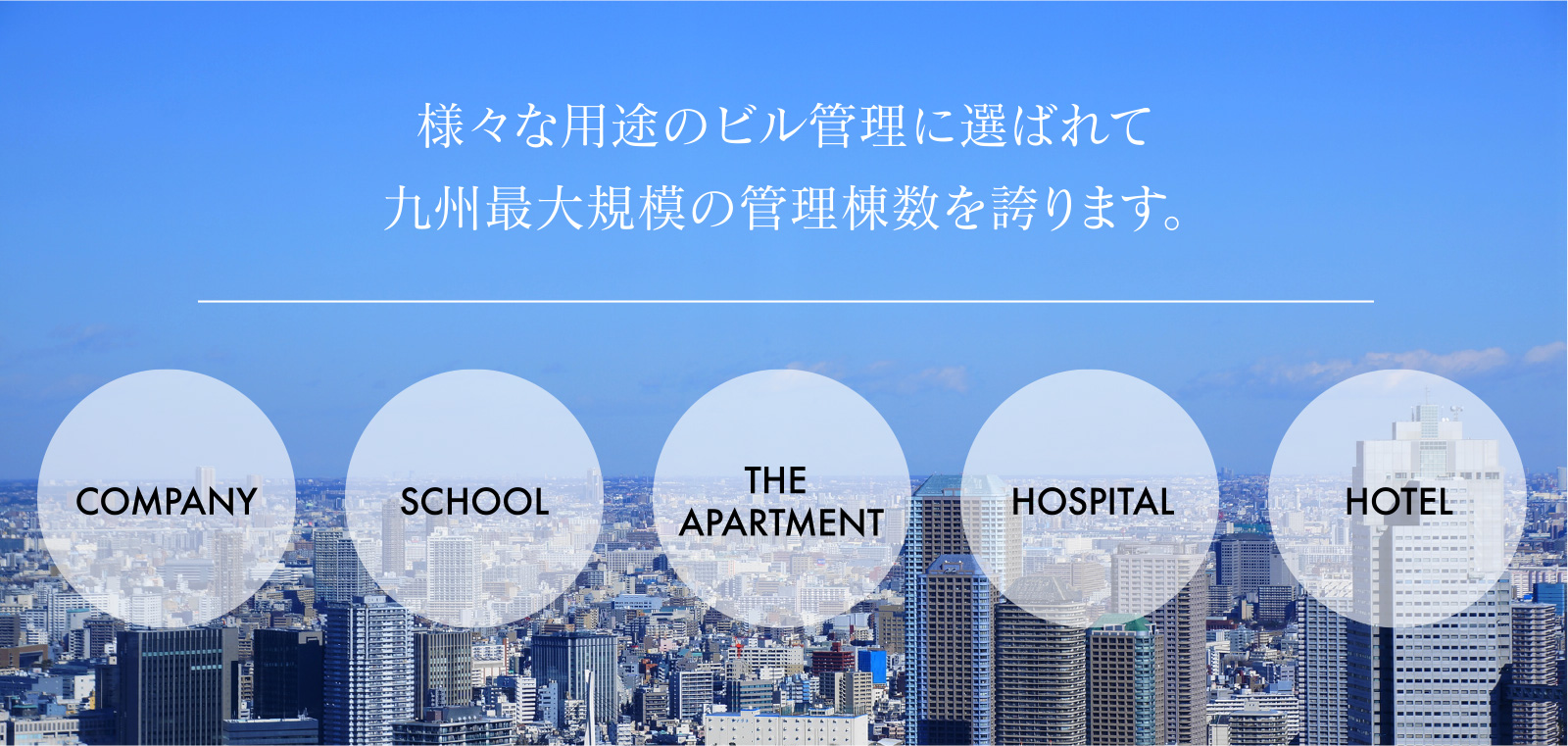 様々な用途のビル管理に選ばれて九州最大規模の管理棟数を誇ります。